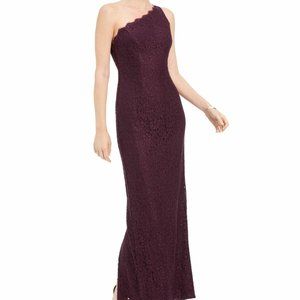 Adrianna Papell Women's One-Shoulder Lace Gown 6 (Currant)